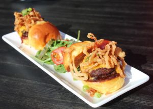 Cheeseburger Sliders with Lettuce, Tomato and Crispy Onions